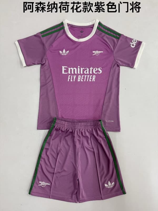 Arsenal 26/27 Kids Goalkeeper Purple Soccer Jersey And Shorts 02