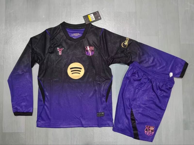 Barcelona 26/27 Kids Away Long Sleeve Soccer Jersey And Shorts