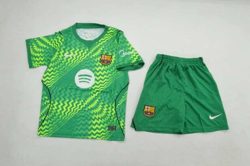 Barcelona 26/27 Kids Goalkeeper Green Soccer Jersey And Shorts
