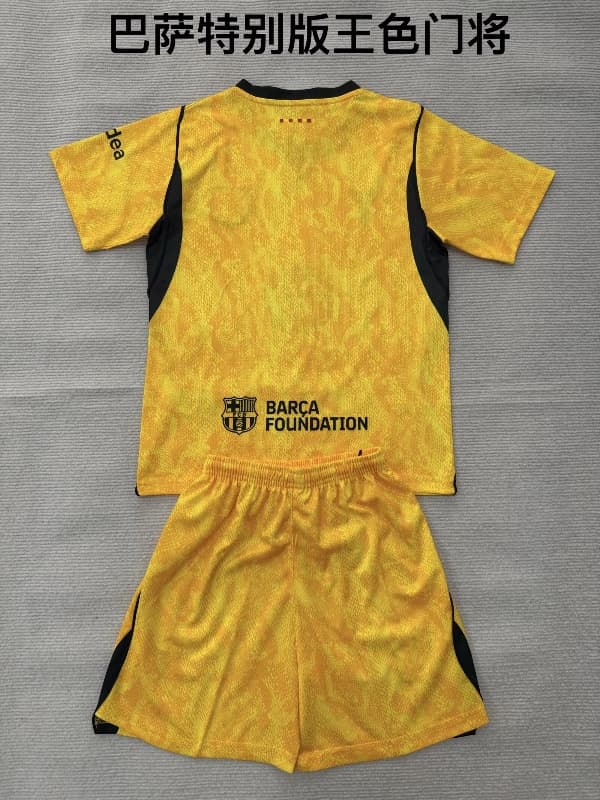 Barcelona 26/27 Kids Goalkeeper Yellow Soccer Jersey And Shorts