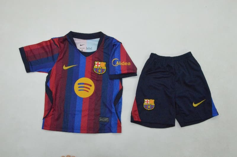 Barcelona 26/27 Kids Home Soccer Jersey And Shorts (Leaked)