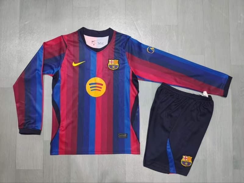 Barcelona 26/27 Kids Home Long Sleeve Soccer Jersey And Shorts