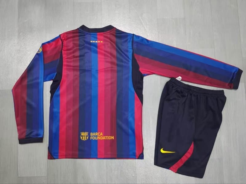 Barcelona 26/27 Kids Home Long Sleeve Soccer Jersey And Shorts