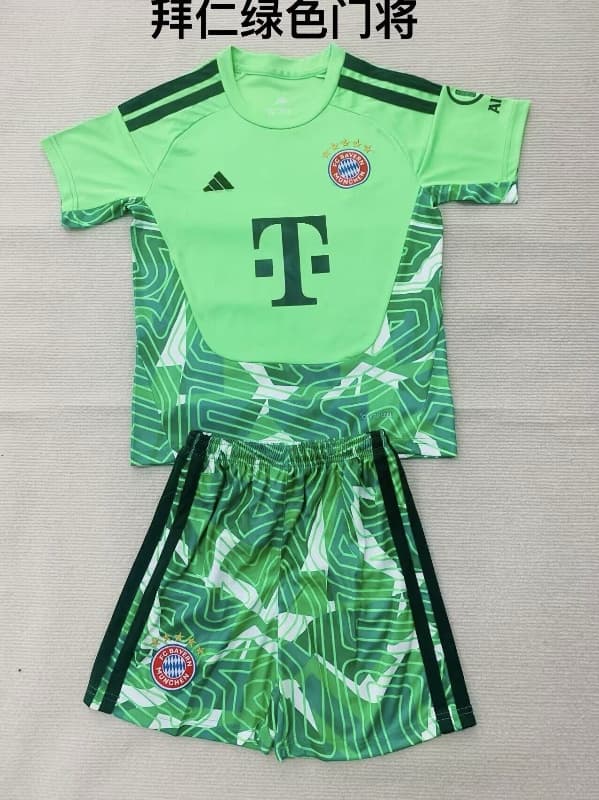 Bayern Munich 26/27 Kids Goalkeeper Green Soccer Jersey And Shorts Bayern Munich 26/27 Kids Goalkeeper Green Soccer Jersey And Shorts