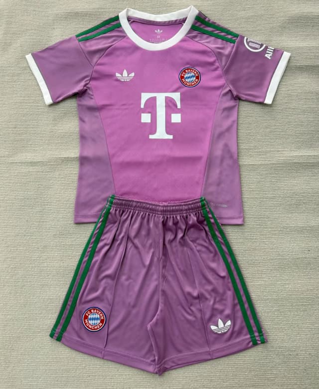 Bayern Munich 26/27 Kids Goalkeeper Purple Soccer Jersey And Shorts