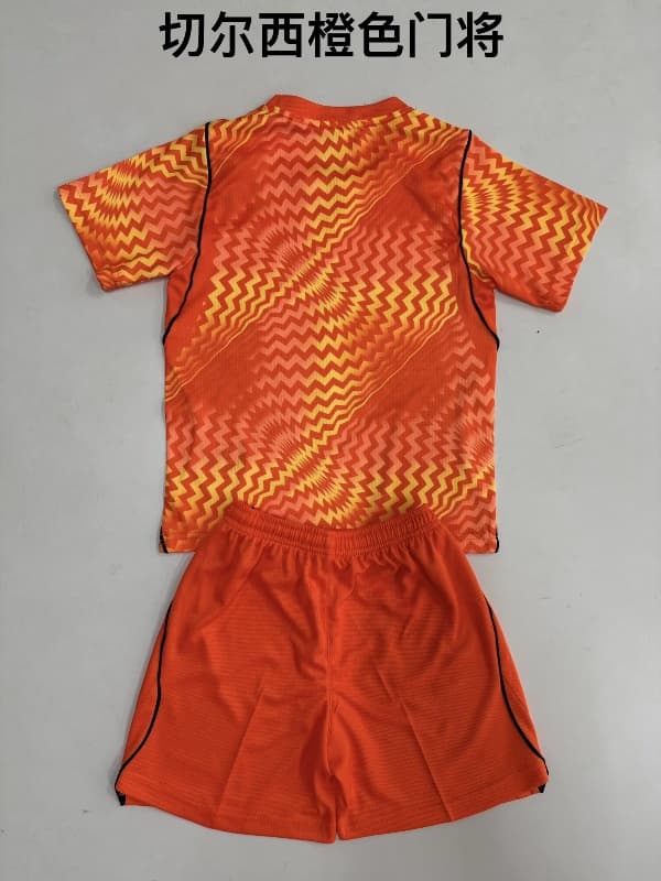 Chelsea 26/27 Kids Goalkeeper Orange Soccer Jersey And Shorts