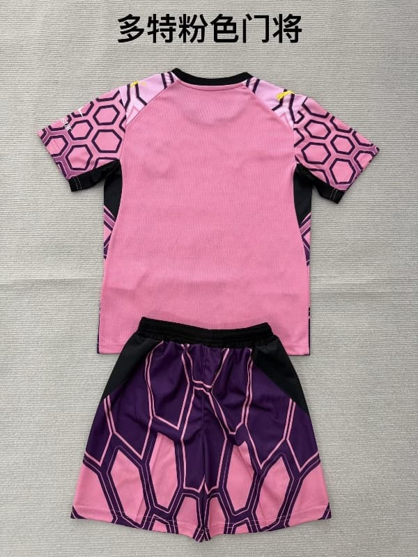 Dortmund 26/27 Kids Goalkeeper Pink Soccer Jersey And Shorts