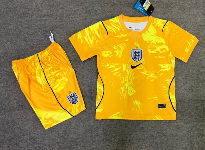 England 2026 Kids Goalkeeper Yellow Soccer Jersey And Shorts England 2026 Kids Goalkeeper Yellow Soccer Jersey And Shorts