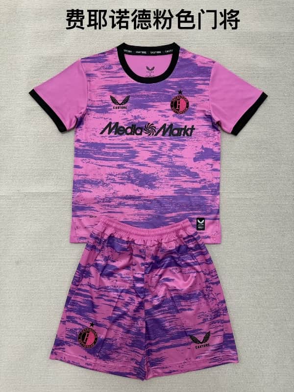 Feyenoord 26/27 Kids Goalkeeper Pink Soccer Jersey And Shorts Feyenoord 26/27 Kids Goalkeeper Pink Soccer Jersey And Shorts