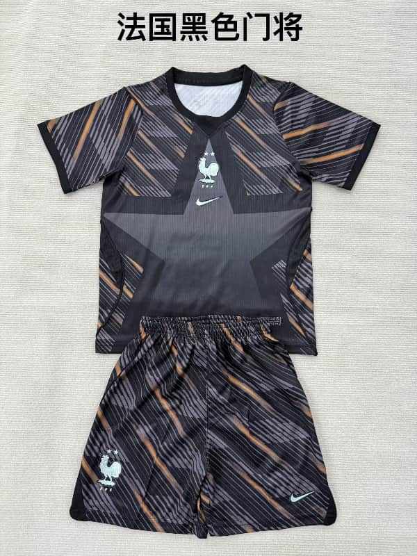 France 2026 Kids World Cup Goalkeeper Black Soccer Jersey And Shorts France 2026 Kids World Cup Goalkeeper Black Soccer Jersey And Shorts
