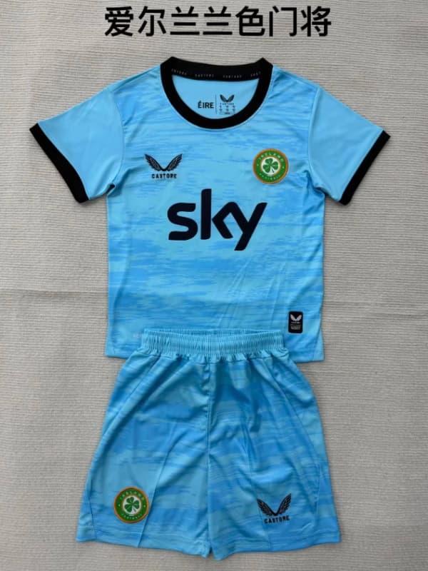 Ireland 2026 Kids Goalkeeper Blue Soccer Jersey And Shorts Ireland 2026 Kids Goalkeeper Blue Soccer Jersey And Shorts