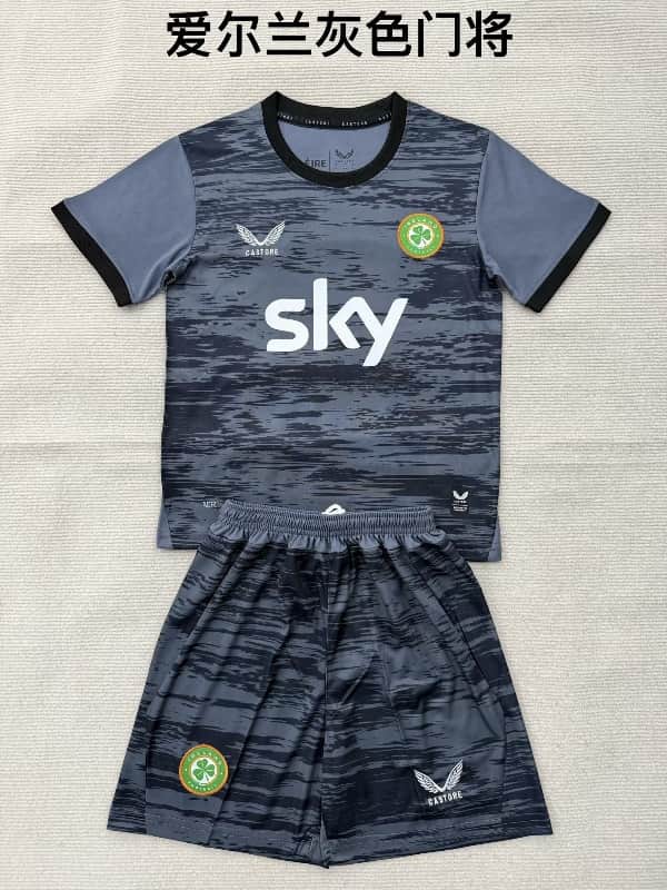 Ireland 2026 Kids Goalkeeper Grey Soccer Jersey And Shorts Ireland 2026 Kids Goalkeeper Grey Soccer Jersey And Shorts