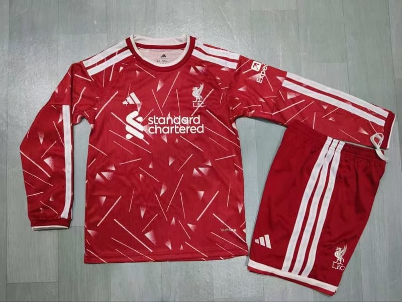 Liverpool 26/27 Kids Home Long Sleeve Soccer Jersey And Shorts