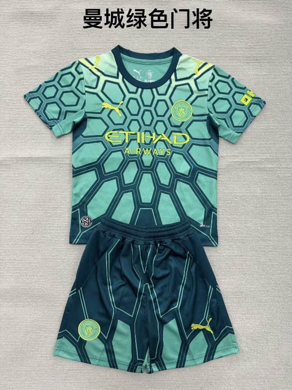 Manchester City 26/27 Kids Goalkeeper Green Soccer Jersey And Shorts Manchester City 26/27 Kids Goalkeeper Green Soccer Jersey And Shorts