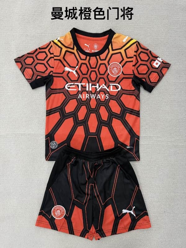 Manchester City 26/27 Kids Goalkeeper Orange Soccer Jersey And Shorts Manchester City 26/27 Kids Goalkeeper Orange Soccer Jersey And Shorts
