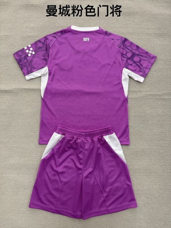 Manchester City 26/27 Kids Goalkeeper Purple Soccer Jersey And Shorts
