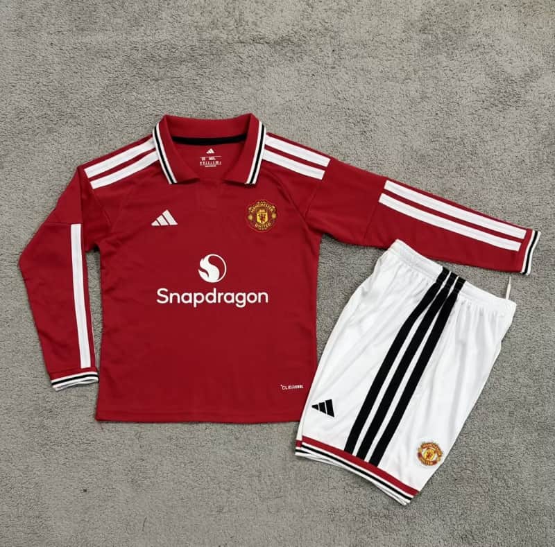Manchester United 26/27 Kids Home Long Sleeve Soccer Jersey And Shorts