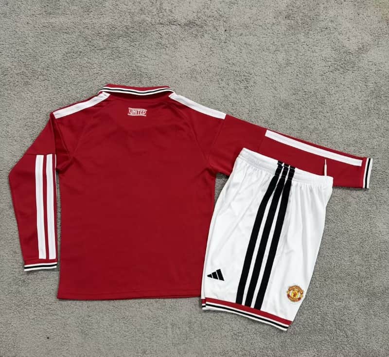 Manchester United 26/27 Kids Home Long Sleeve Soccer Jersey And Shorts
