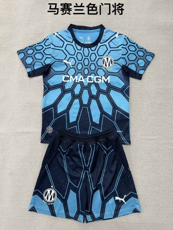 Marseilles 26/27 Kids Goalkeeper Blue Soccer Jersey And Shorts