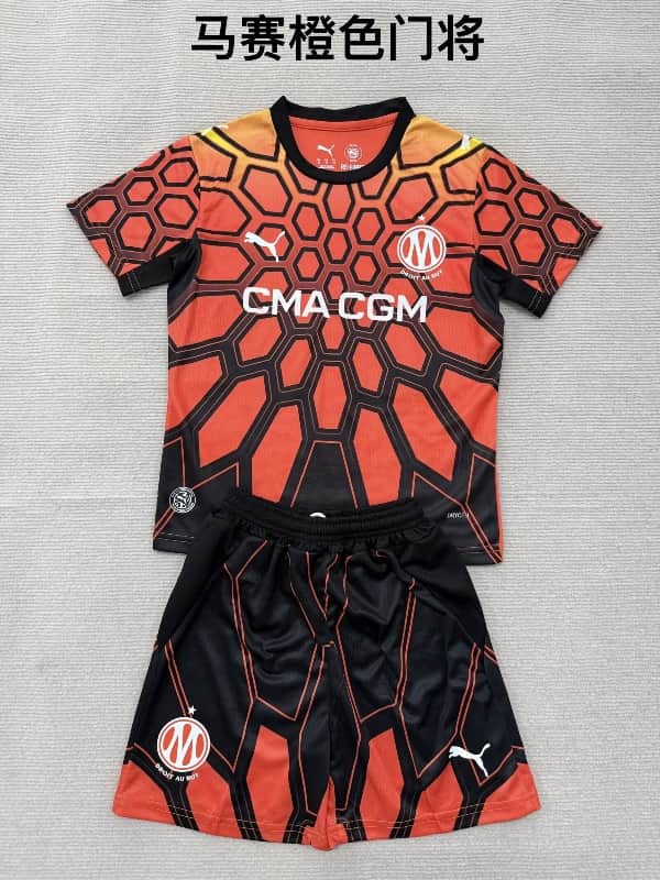 Marseilles 26/27 Kids Goalkeeper Orange Soccer Jersey And Shorts