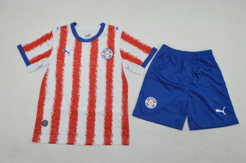 Paraguay 2026 Kids Home Soccer Jersey And Shorts Paraguay 2026 Kids Home Soccer Jersey And Shorts