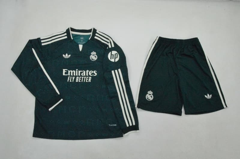 Real Madrid 26/27 Kids Away Long Sleeve Soccer Jersey And Shorts