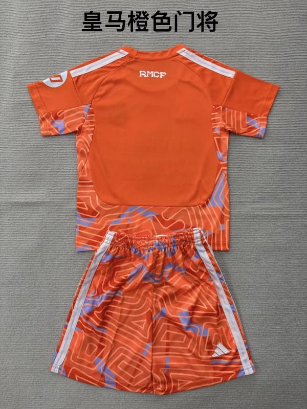 Real Madrid 26/27 Kids Goalkeeper Orange Soccer Jersey And Shorts