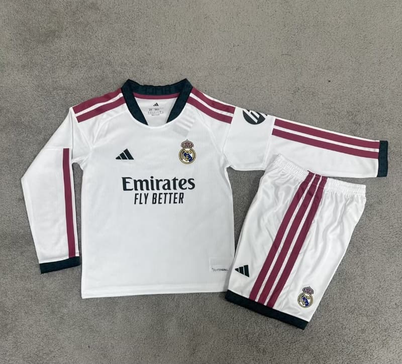 Real Madrid 26/27 Kids Home Long Sleeve Soccer Jersey And Shorts
