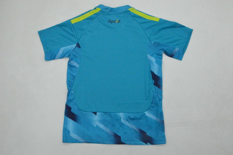 Spain 2026 Kids Goalkeeper Blue Soccer Jersey And Shorts 2 Stars