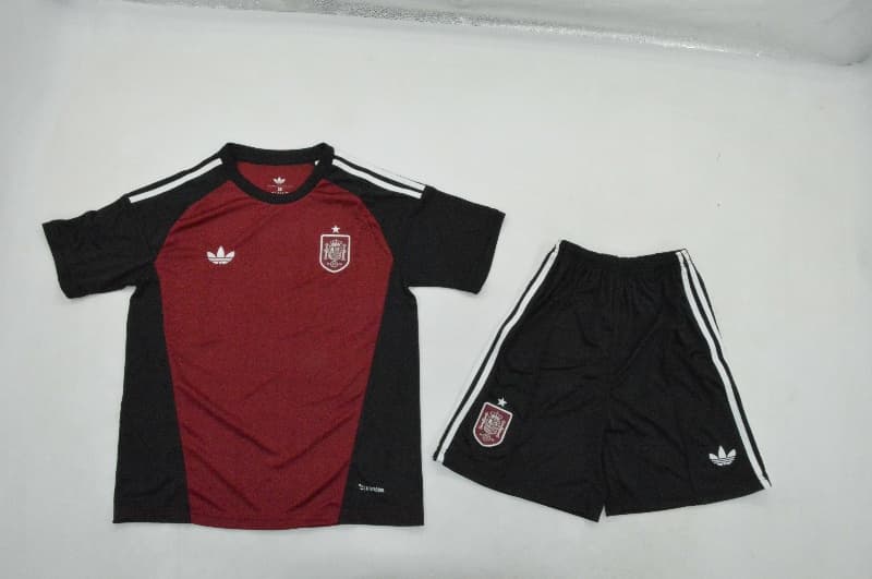 Spain 2026 Kids Goalkeeper Red Soccer Jersey And Shorts