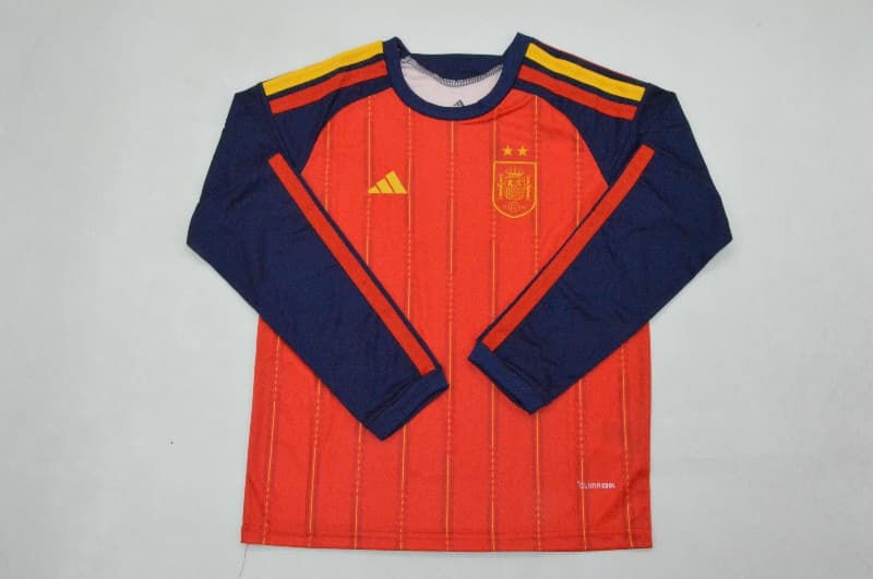 Spain 2026 Kids Home Long Sleeve Soccer Jersey And Shorts 2 Stars