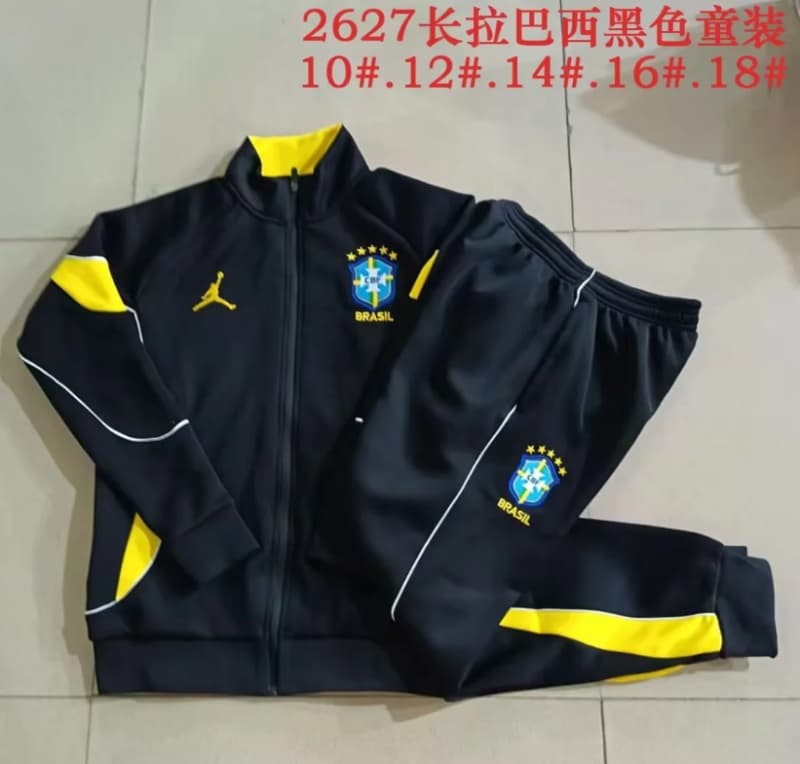 Brazil 2026 Kids Black Soccer Tracksuit 02
