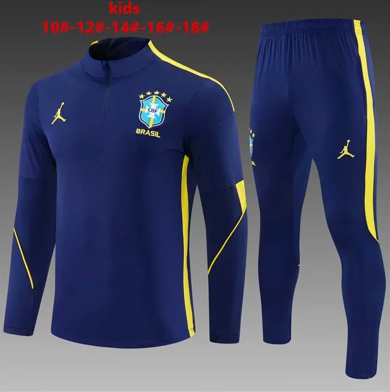 Brazil 2026 Kids Dark Blue Soccer Tracksuit Brazil 2026 Kids Dark Blue Soccer Tracksuit