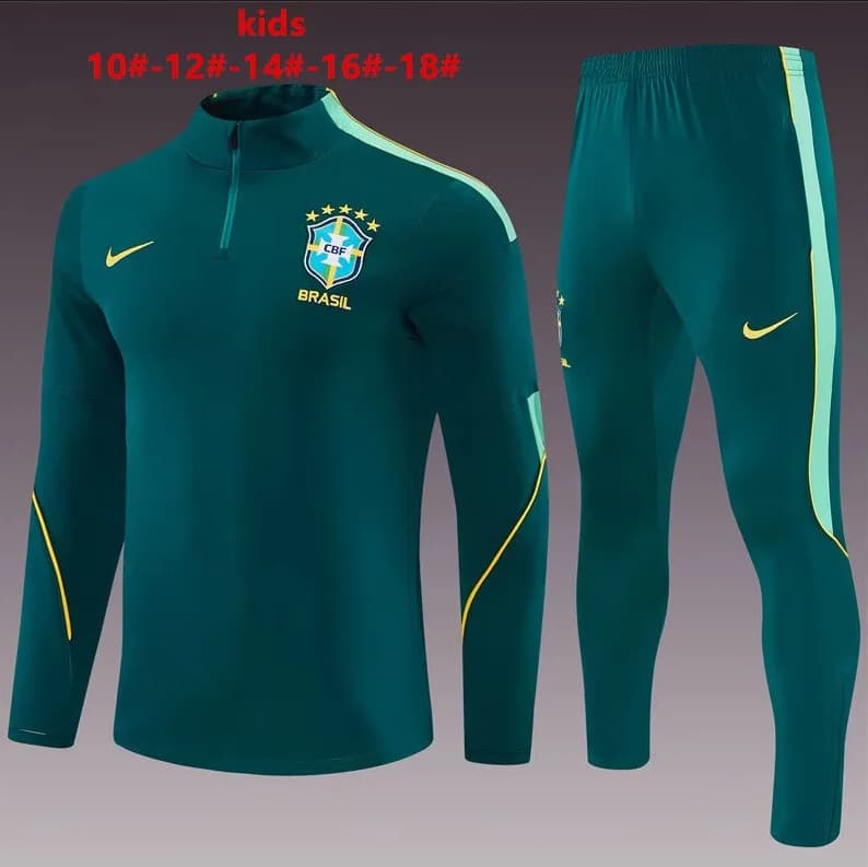Brazil 2026 Kids Green Soccer Tracksuit Brazil 2026 Kids Green Soccer Tracksuit