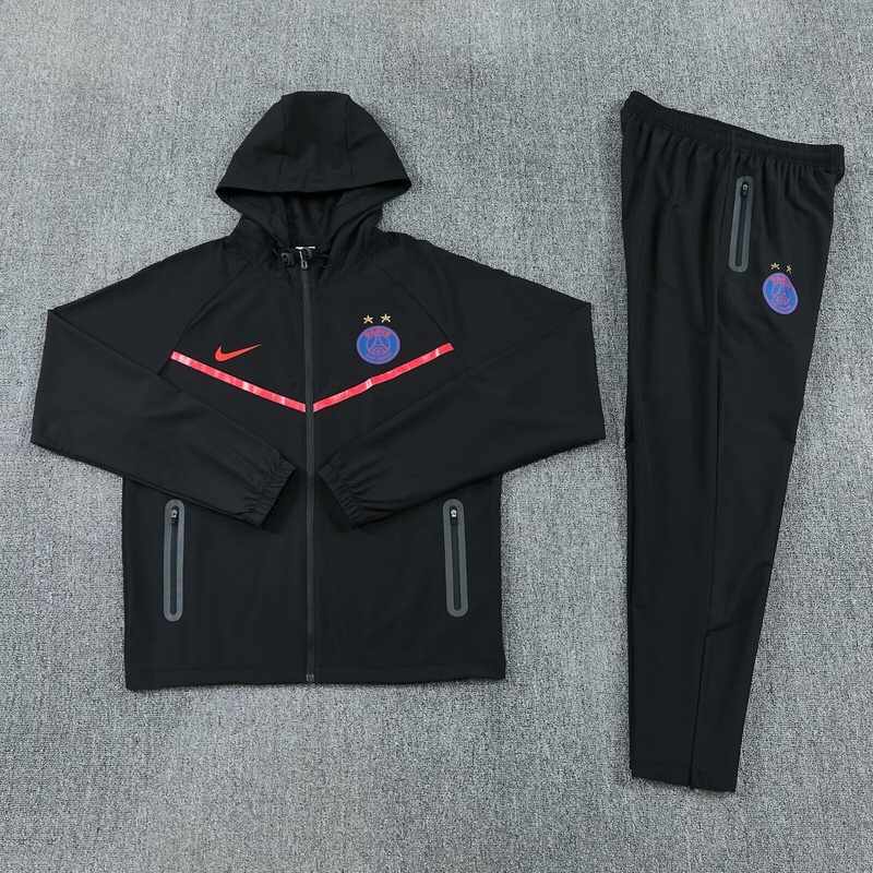 AAA(Thailand) Paris St Germain 26/27 Black Soccer Windbreaker Tracksuit 02