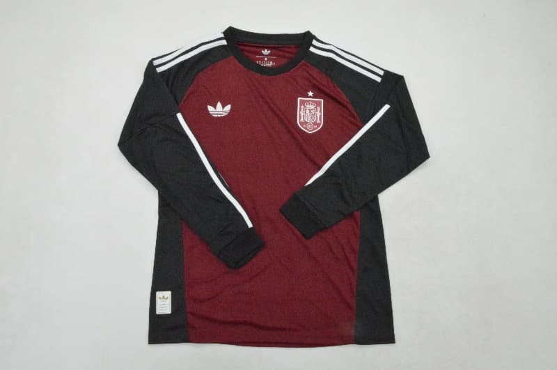 AAA(Thailand) Spain 2026 Goalkeeper Red Long Sleeve Soccer Jersey 2 Stars