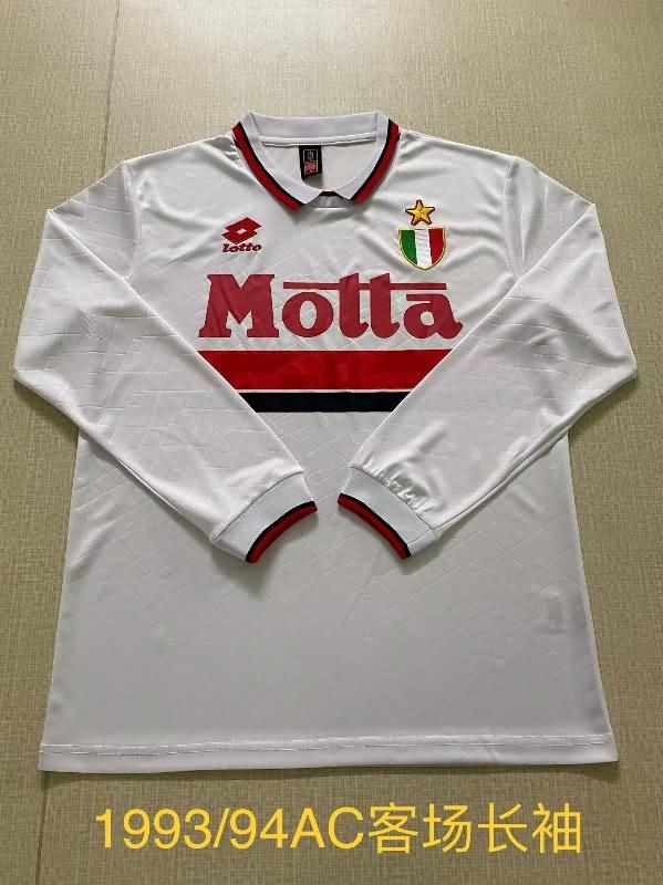 AAA(Thailand) AC Milan 1993/94 Away Long Sleeve Retro Soccer Jersey