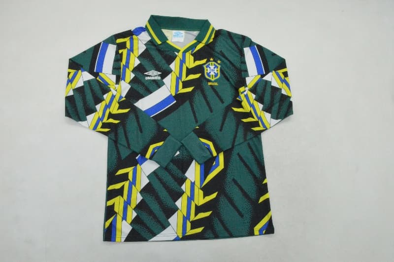 AAA(Thailand) Brazil 1994 Goalkeeper Green Retro Long Soccer Jersey AAA(Thailand) Brazil 1994 Goalkeeper Green Retro Long Soccer Jersey