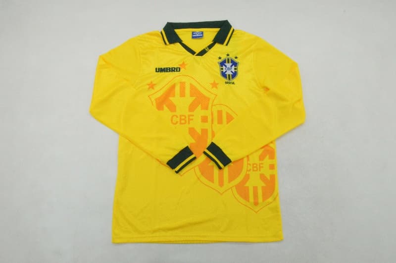 AAA(Thailand) Brazil 1994 Home Retro Long Sleeve Soccer Jersey AAA(Thailand) Brazil 1994 Home Retro Long Sleeve Soccer Jersey