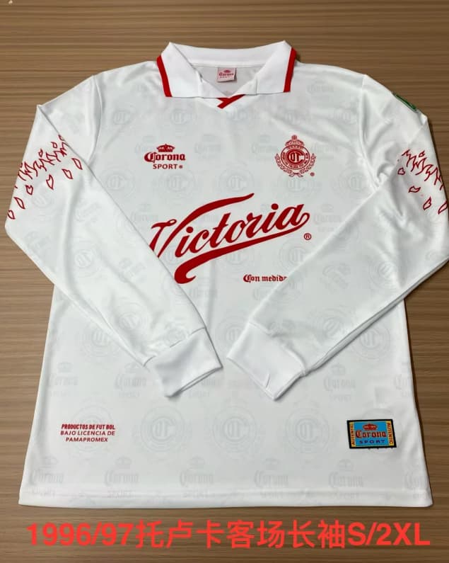 AAA(Thailand) Deportivo Toluca 1996/97 Away Retro Long Sleeve Soccer Jersey AAA(Thailand) Deportivo Toluca 1996/97 Away Retro Long Sleeve Soccer Jersey