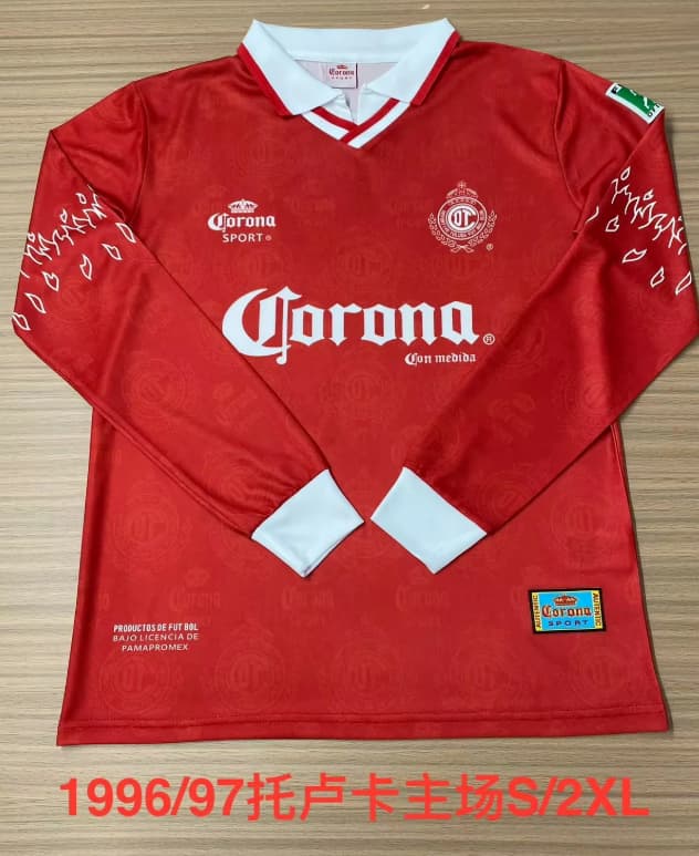 AAA(Thailand) Deportivo Toluca 1996/97 Home Retro Long Sleeve Soccer Jersey AAA(Thailand) Deportivo Toluca 1996/97 Home Retro Long Sleeve Soccer Jersey