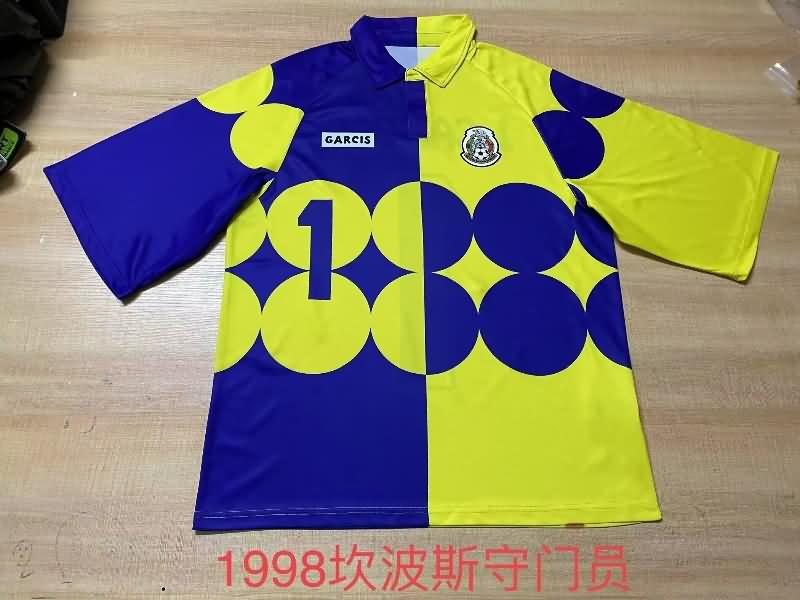 AAA(Thailand) Mexico 1998 Goalkeeper Yellow Blue Retro Soccer Jersey