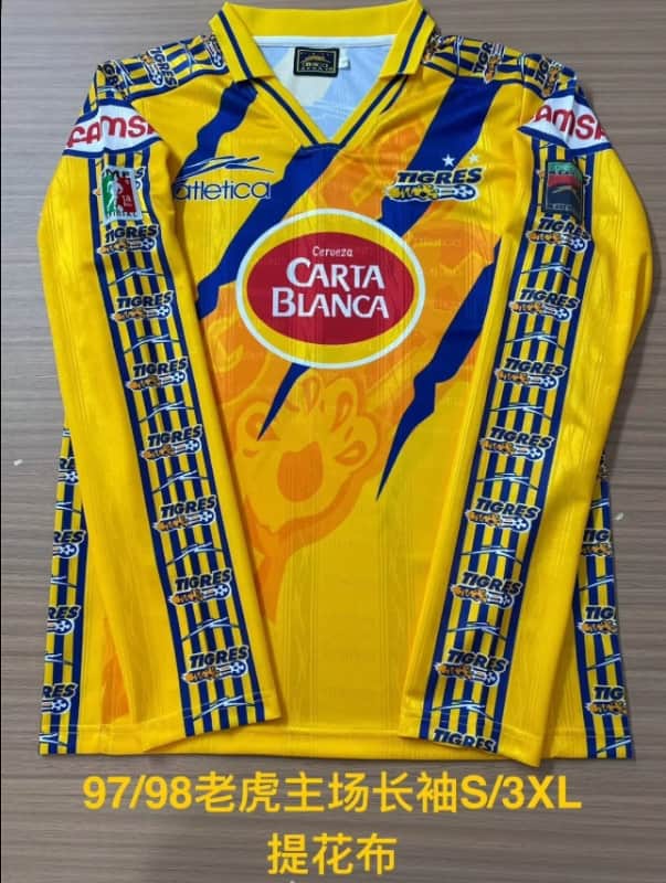 AAA(Thailand) Tigres UANL 1997/98 Home Retro Long Sleeve Soccer Jersey AAA(Thailand) Tigres UANL 1997/98 Home Retro Long Sleeve Soccer Jersey