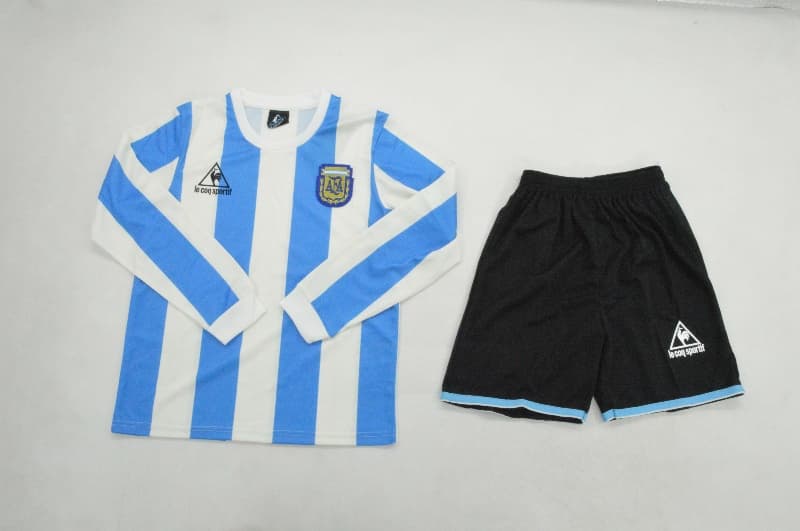 Argentina 1986 Kids Home Long Sleeve Soccer Jersey And Shorts