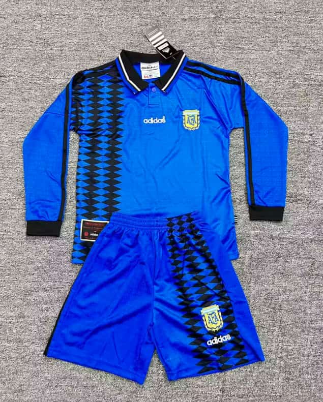 Argentina 1994 Kids Away Long Sleeve Soccer Jersey And Shorts