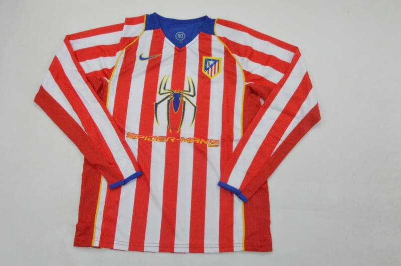 Atletico Madrid 2004/05 Kids Home Long Sleeve Soccer Jersey And Shorts
