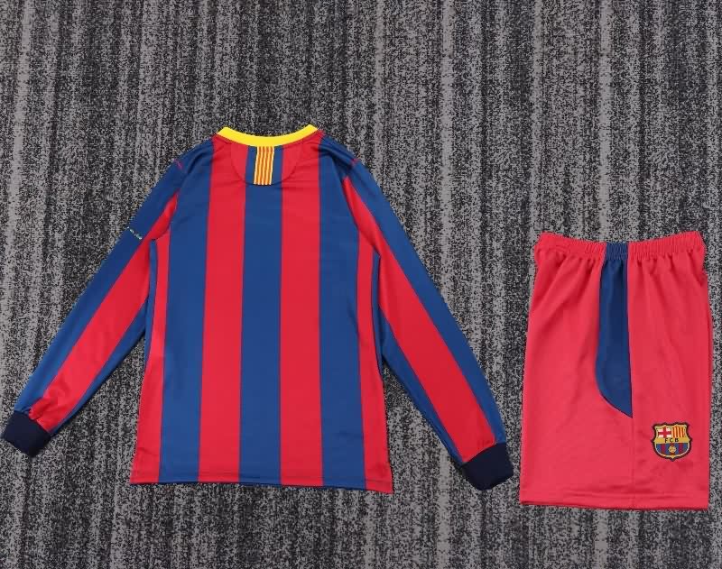 Barcelona 2010/11 Kids Home Long Sleeve Soccer Jersey And Shorts