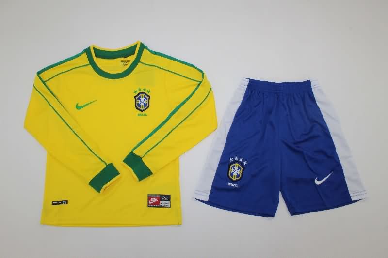 Brazil 1998 Kids Home Long Sleeve Soccer Jersey And Shorts Brazil 1998 Kids Home Long Sleeve Soccer Jersey And Shorts