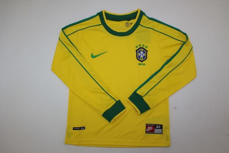 Brazil 1998 Kids Home Long Sleeve Soccer Jersey And Shorts