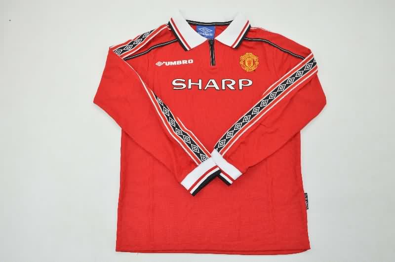 Manchester United 1998/00 Kids Home Long Sleeve Soccer Jersey And Shorts